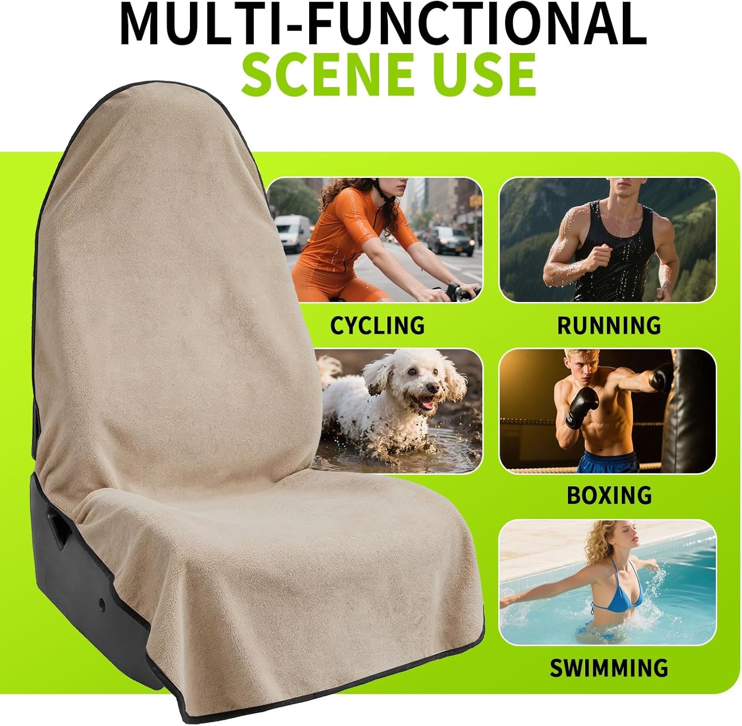 Towel Waterproof Car Seat Cover Beige for Trucks SUV Seats Fitness Athletes Pets Gym and Water Sport