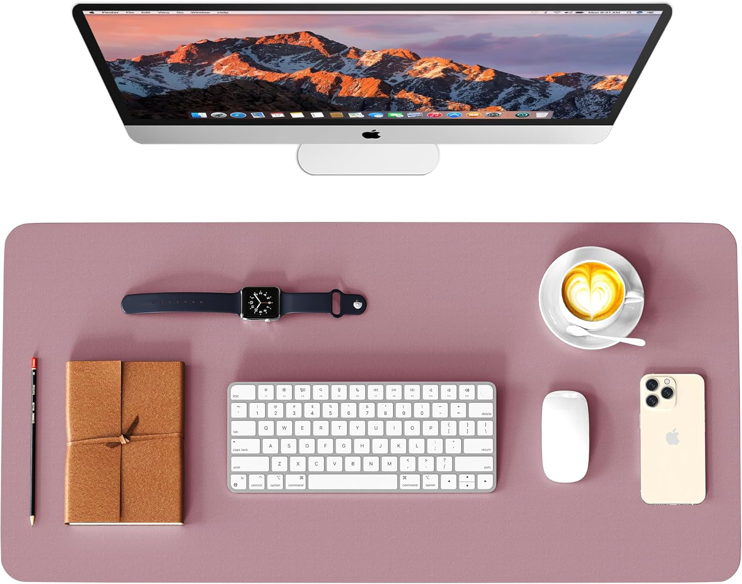 Leather Desk Pad Protector, Waterproof Mouse Pad, PU Desk Mat, Office Desk Cover, Desk Writing Mat for Office/Home/Work/Cubicle (Purple/Pink) 23.7X13.8 In